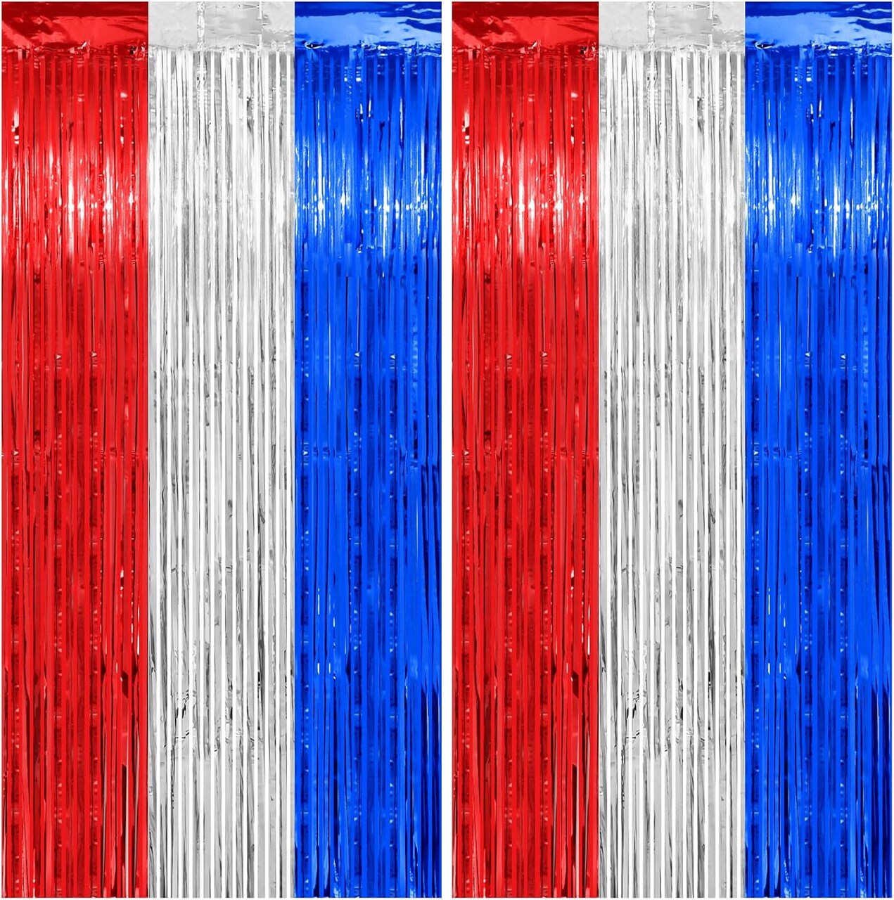 2-Pack Red, White & Blue Streamer Curtain Backdrop 3.2x8.2ft 4th of July Decorations